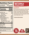 Protein Pancake Power Cakes Buttermilk Mix Pack Of 6 Non GMO Flapjack And Waffle Mix with nutritional information.