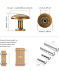 Antique Brass Cabinet Knobs 5 Pack For Kitchen Cabinets And Furniture Vintage Retro Drawer Knobs With Single Hole Mount Solid Zinc Alloy Durable Hardware That Lasts Easy DIY Install For Closet Wardrobe Dresser Cupboard, dimensions and screws details