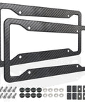 Carbon Fiber Pattern License Plate Frames 2 Pack Black Aluminum Front And Rear Car Tag Holder Heavy Duty Brackets With Mount Hardware Screws Caps