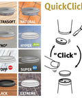 Illustration of QuickClick Furniture Glide Base Set For Chairs And Home Decor with various glide inserts and snap-in diagram.