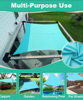 Lake Blue 9 Foot 9 Inch By 9 Foot 9 Inch UV Blocking Waterproof Shade Sail Rectangle Awning on patio with text overlays
