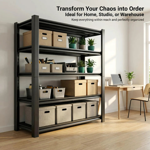Heavy Duty 3500 Lb 5 Tier Garage Shelving Unit With Adjustable Shelves For Garage Basement Warehouse And Pantry 48 W x 20 D x 74 H Black Steel Storage Racks Built Like A Tank in home office