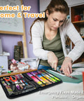 Woman using All-In-One Sewing Kit For Adults And Beginners, 295-Piece Pro-Grade Portable Mending Set with tools in room