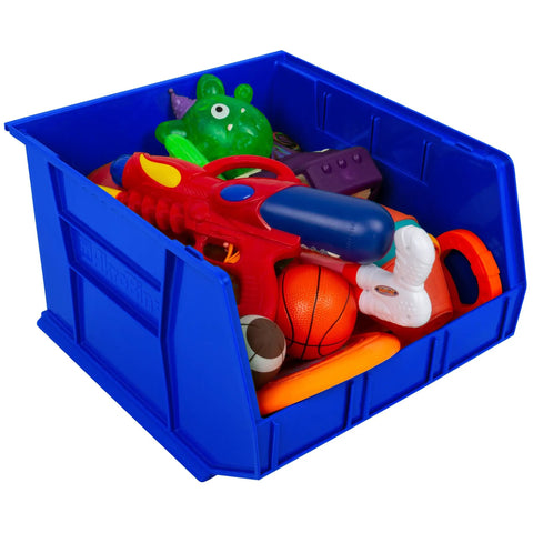 Heavy Duty Plastic Storage Bins Set Of 3, Space Saving Stackable Bins For Garage Pantry Craft Organization, 18 x 16 x 11 Inches, Blue