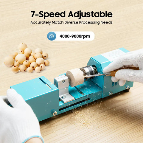 Hot New Mini Lathe Machine 96W Copper Motor Wood Turning Tool With Seven Adjustable Speeds Up To 9000 Rpm Precision Drill Chuck for wood crafting.