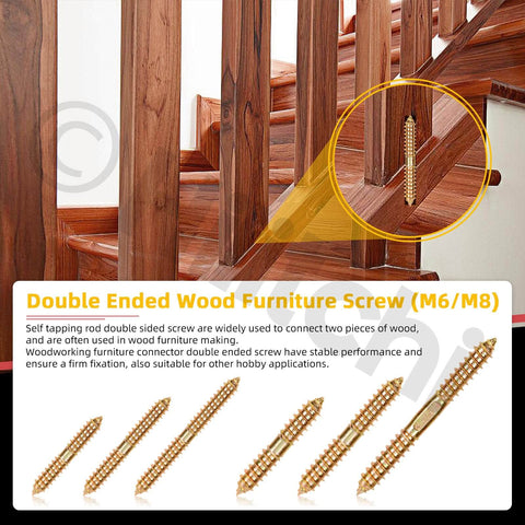 80Pcs 6 Sizes Double Ended Dowel Screws Set For Wood To Wood Joinery, Color Zinc Plated Double Sided Connectors shown in action
