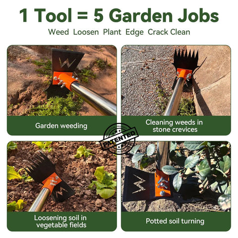 Long Handle 60 Inch 3 In 1 Weed Removal Tool Set With Hoe, Weed Rake, Grabber And Pruning Shears for garden tasks