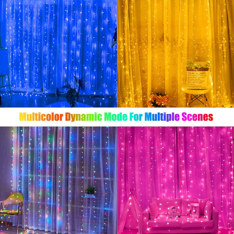 16 Color Changing Curtain Lights With 250 LEDs, 9.8 By 8.8 Feet Fairy String Lights in multiple color modes for indoor decoration