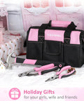 Pink Tool Set For Women 220 Piece Home Repair Kit With Durable Forged Steel Pliers And 12 Inch Wide Mouth Open Storage Tool Bag