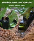 Handheld Lawn And Garden Seed Spreader For Fertilizer Grass Seed Salt Ice Melt Up To 80 Oz Capacity with gloves in use
