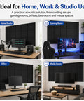 Straight Up Game Changer Peel And Stick Acoustic Wall Panels High Density Sound Absorption 12 Inch Polyester Squares in home studio and gaming room.