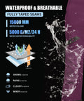 Diagram and splash show features of Ladies Snow Bibs With Removable Suspenders Waterproof Insulated Snow Pants For Skiing And Snowboarding