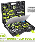 198 Piece Household Tool Set With Toolbox For DIY Home Repairs And Maintenance, SAE Hand Tools Kit With Durable Forged Steel Pliers