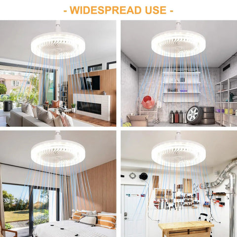 Easy Install No Fuss Multifunctional Ceiling Fan With Light And Remote, E26 Socket Compatible, shown in various room settings