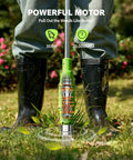 TaskStar 21V Battery Powered Weed Puller Tool With Two 2000Mah Batteries, powerful green cordless motor pulling weeds.