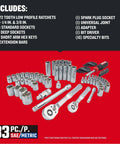 Beast 83 Piece Mechanics Tool Set With Low Profile Ratchet And 72 Tooth Ratchet SAE And Metric Sockets In Durable Blow Mold Case display