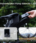 On The Go Portable Electric Mini Bike Pump With 130 PSI Gauge Auto Stop Digital Pressure Display in use on a bike