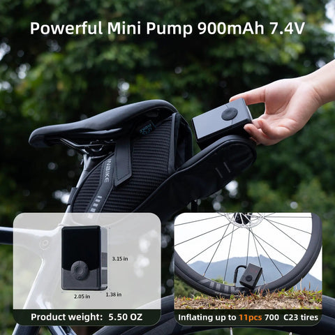 On The Go Portable Electric Mini Bike Pump With 130 PSI Gauge Auto Stop Digital Pressure Display in use on a bike