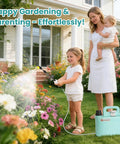 1.6 Gallon Backpack Sprayer For Lawn And Garden in use, child watering flowers with smiles, under adult supervision, exterior setting