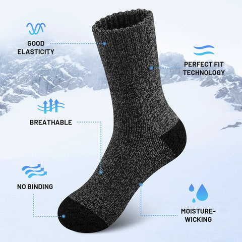 Five Pairs Merino Wool Socks for Men Ultra Thick Thermal Hiking Socks for Cold Weather Cushioned Comfort and Warmth Durable Gear