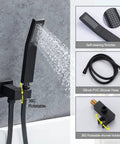 Roman Tub Filler Faucet With Waterfall Spout, Wall Mounted Single Handle Bathtub Shower Kit With Hand Shower, Matte Black Tub Faucet Set For Easy Fill, Modern Wall Mount Waterfall Design hand shower details