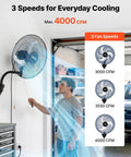 Person adjusting 18 Inch Wall Mount Oscillating Fan With 3 Speed Settings, Long Reach Airflow Up To 29.5 Feet, Adjustable Tilt