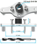 Precision Dowel Jig Kit For Floating Shelves Includes Half Inch Drill Bit detailing jig components with dimensions and drill bit.