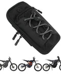 Ride Ready Front Battery Frame Cover Storage Bag for Electric Dirt Bikes and Ebikes, black with zippers and elastic straps