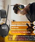 AM FM Radio Headphones With Digital Display Gel Ear Pads And Noise Reduction Earmuffs For All Day Hearing Protection Comfortable Yellow Safety Headset For Work Outdoors Or DIY Projects shown in use during woodworking