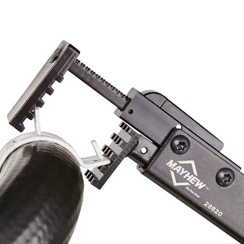 Close-up of 90-Degree Locking Grip Hose Clamp Pliers gripping a hose, demonstrating secure clamp removal with heavy-duty design.