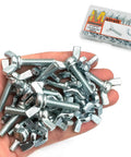 30 Piece Assortment Grab-And-Go Wing Nut And Wing Screw Kit With 1/4-20 Butterfly Screws And Nuts, Zinc Plated Hardware Fittings