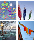 Collage of outdoor decorations using the All In One Outdoor Globe String Light Kit With 164 Ft Nylon Coated Stainless Steel Wire Rope Cable Turnbuckles And Hooks For Easy Indoor Or Outdoor Hanging, Romantic Party Decor And Photo Or Clothes Hanging, Complete Accessory Set.