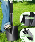 Person using Heavy Duty Garden Shovel With D-Handle, 31-Inch Steel Spade, sharp round point, comfort grip in grass