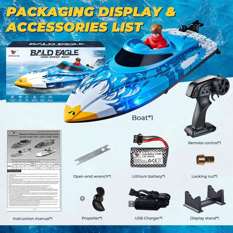 High Speed RC Boat For Pools And Lakes With LED Lights 25 KPH Remote Racing Speed Boat 2 4GHz Wireless Controller accessories