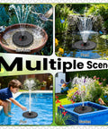 Sun Powered Solar Fountain Pump With 2000mAh Battery And Indicator LED in bird bath, pond, pool, and garden settings