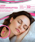 Woman sleeping with Sleep Pretty In Pink Earplugs For Sleep, 56 Pairs, NRR 32, PU Foam, Petite Size, Pink Cozy Comfort