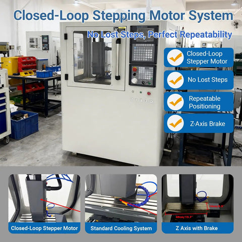 CNC Milling And Drilling Machine Benchtop With 400 By 140 Millimeter Workbench ER20 Spindle Up To 12000 RPM with closed-loop stepping motor system