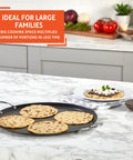 13.5 Inch Carbon Steel Nonstick Round Comal With Metal Handles Durable Black Pan for tortillas on marble countertop