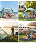 Mint Green Beach Tent With Anti UV Sun Shade Portable 3 Person Shelter in beach, park, fishing, and backyard settings