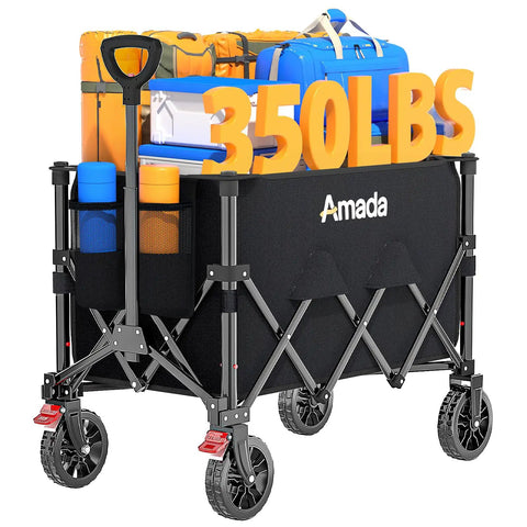 Collapsible Wagon Cart Foldable Lightweight Utility Cart With Wheels For Grocery Camping Beach And Outdoor Sports 360 Lbs Max Load and 160L Capacity