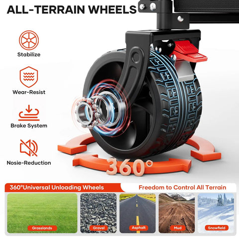 Close-up of 49 Inch Collapsible Heavy Duty Wagon With 500 Pound Capacity All Terrain Wheels Cup Holders Foldable Utility Cart