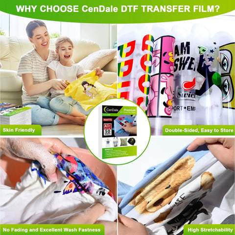 DTF Transfer Film Kit 13x19 Inches A3 Plus 50 Sheets Double Sided Matte Clear Pretreat PET for all fabrics in various applications