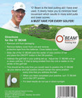 Chip Beck endorsing the Slick Hat Clip Golf Putting Trainer; instructional graphic showing product use for precise putting.