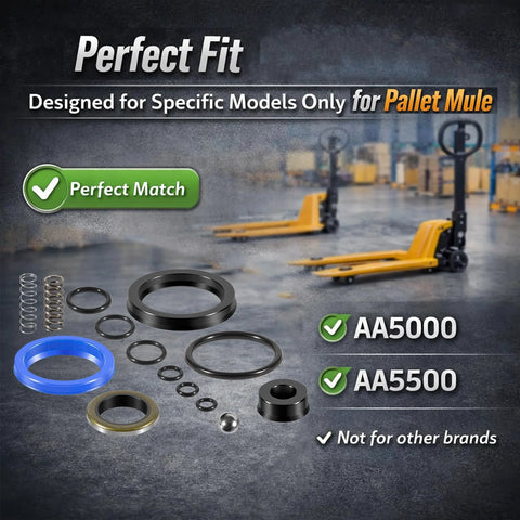 Pro Grade Complete Seal Replacement Kit For Pallet Mule AA5000 And AA5500 Hydraulic Jack showcasing components and compatibility