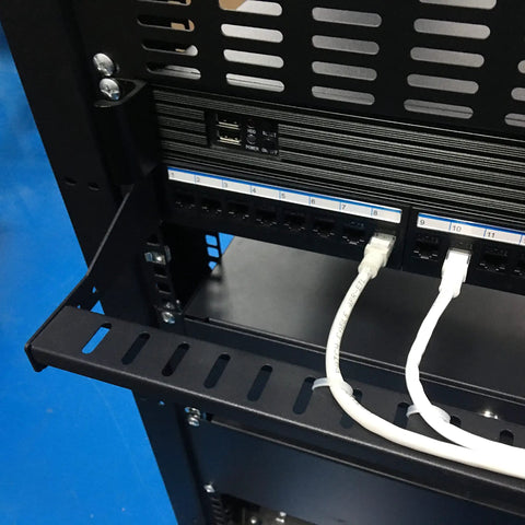 Two Pack 1U Horizontal 19 Inch Rack Mount Cable Management Bracket Cross Bar Panel Black for network cabinets shown in server rack