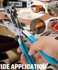 Revolving Leather Hole Punch Tool With 6 Size Covers 2mm To 4.5mm 8 Inch Workhorse Punch For Belts And Dog Collars, shown in use on a belt