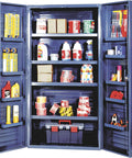 Heavy Duty Steel Storage Cabinet Built Different With Tall Adjustable Interior And Door Shelves Secure Locking Doors For Your Ultimate Garage Setup No Cap. Open cabinet with shelves holding various tools and supplies.