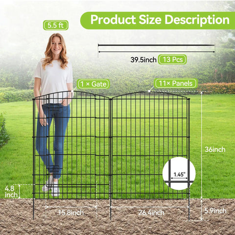 12 Panel Garden Fence With 1 Gate 26 Feet Long And 36 Inches High Rustproof Metal Wire No Dig Animal Barrier installed in yard