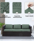 Outdoor Cushion Covers Set For Patio Furniture 8 Pieces, Stretch Slipcovers on sofa showing fabric texture and elasticity