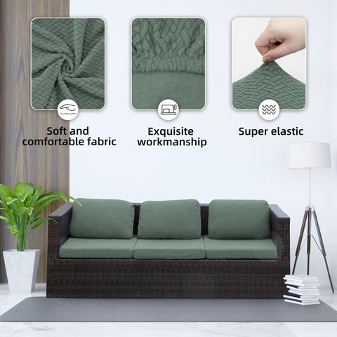 Outdoor Cushion Covers Set For Patio Furniture 8 Pieces, Stretch Slipcovers on sofa showing fabric texture and elasticity